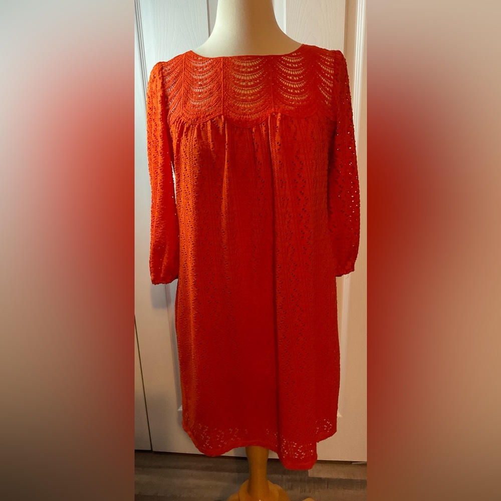 London Times‎ Orange Eyelit 3/4 Sleeve Dress Size 6